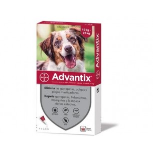 Advantix Perros Mas 10-25 Kg 250/1250 Mg Solucion Spot-on 4 Pipetas 2.5 Ml